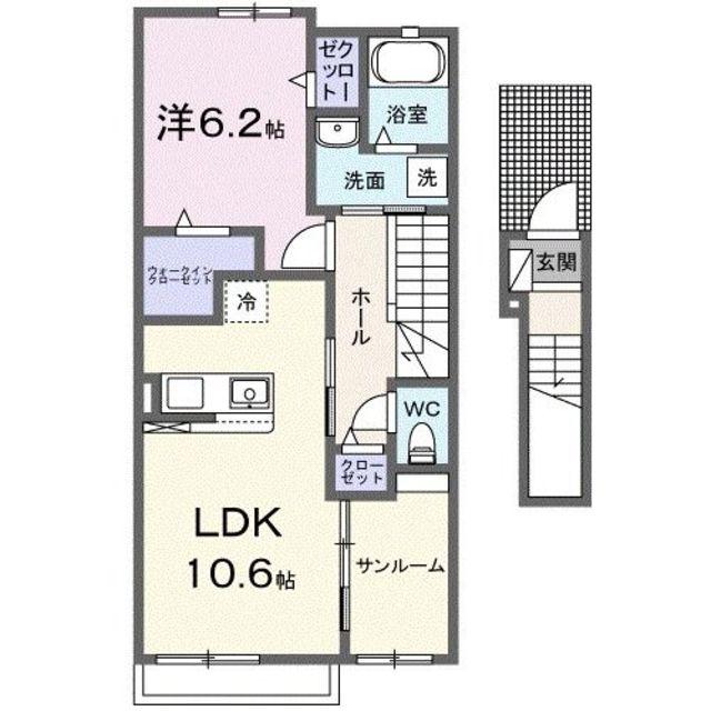 ベルソレイユII(1LDK/2階)の間取り写真