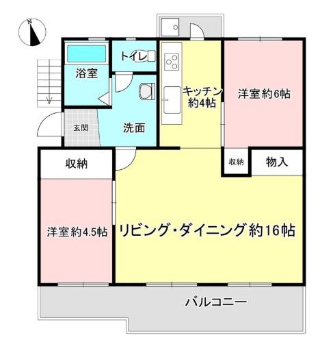 夏見台団地25棟(2LDK/5階)の間取り写真