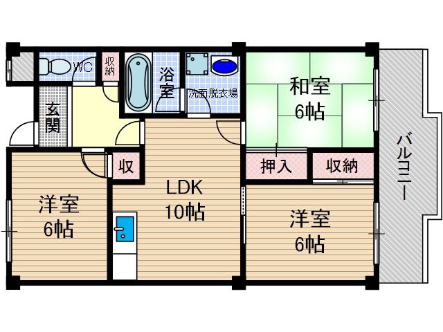 第3グリーンハイツ(3LDK/3階)の間取り写真