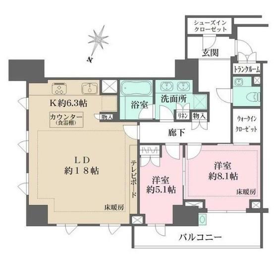 ザ・パークハウス渋谷南平台(2LDK/7階)の間取り写真