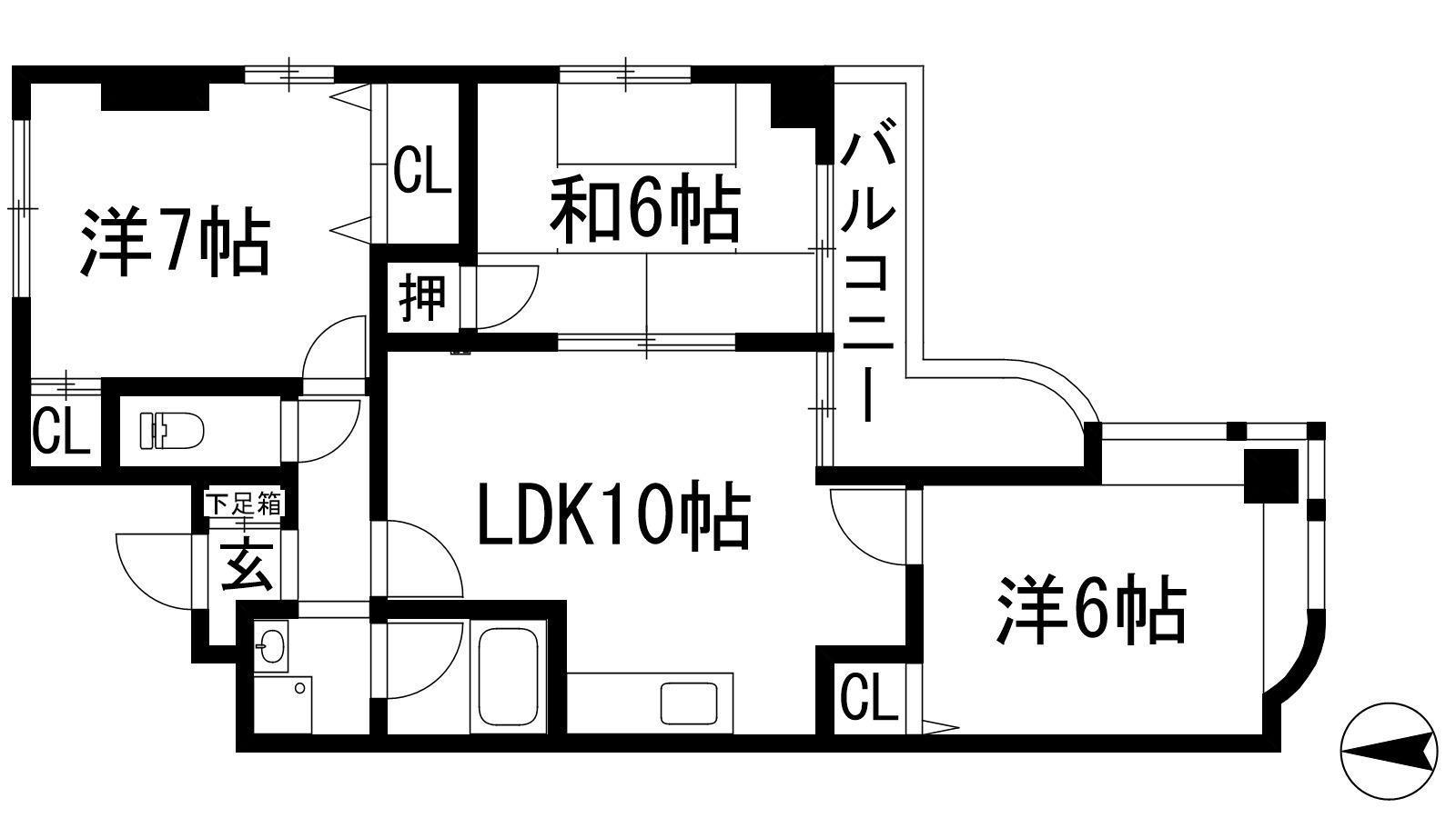 シュロス五月山2(3LDK/5階)の間取り写真