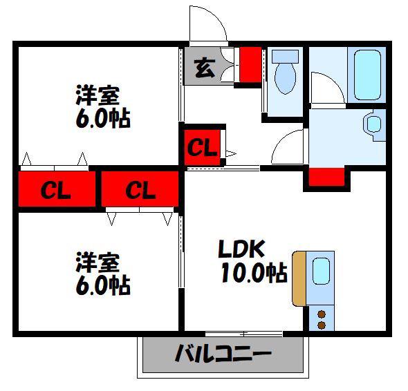 ライフステージクレストA棟(2LDK/2階)の間取り写真