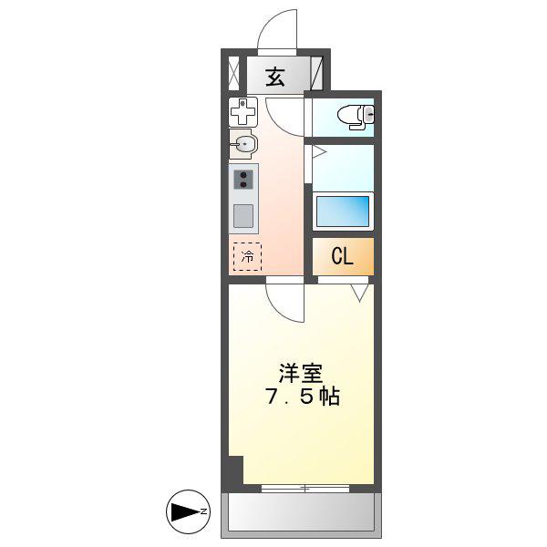 セントラルハイツ明野(1K/4階)の間取り写真