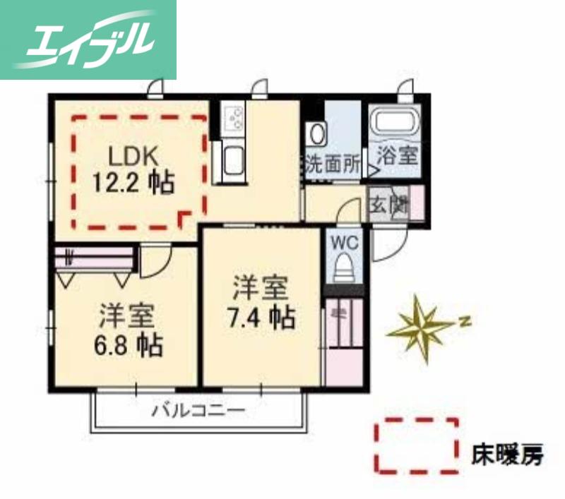 ジョリカIIIB棟(2LDK/1階)の間取り写真
