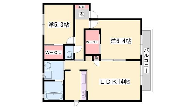 カルムリー溝口駅前(2LDK/1階)の間取り写真