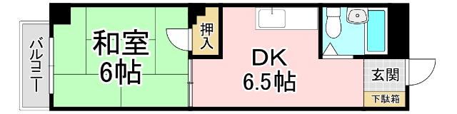 オリエンタル香春口(1DK/2階)の間取り写真