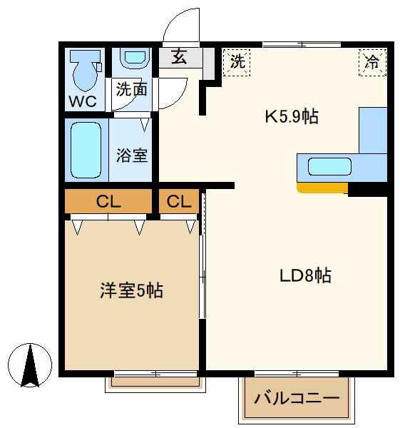 エステートピア一丁目B(1LDK/1階)の間取り写真