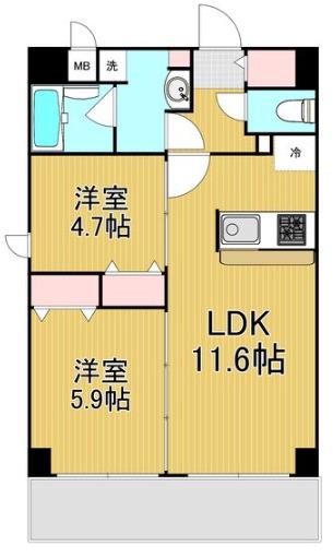 レジデンシア都島アイラ(2LDK/2階)の間取り写真