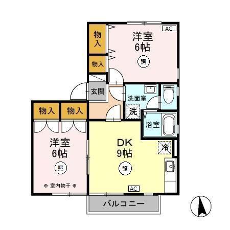 エバンスタウンコスモA(2DK/1階)の間取り写真