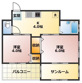 多川マンション(2K/4階)の間取り写真