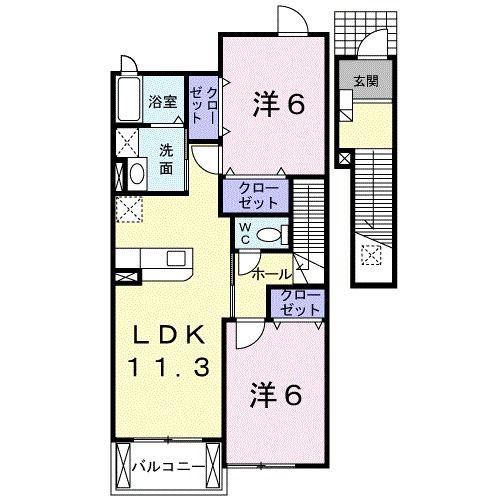 ヌーベルバーグ A(2LDK/2階)の間取り写真