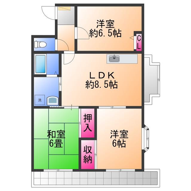 ホワイトオーク(3LDK/2階)の間取り写真