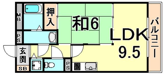 福寿荘参番館(1LDK/2階)の間取り写真