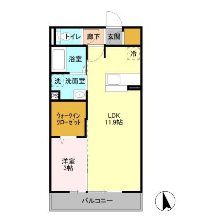 ディアマント A(1LDK/3階)の間取り写真