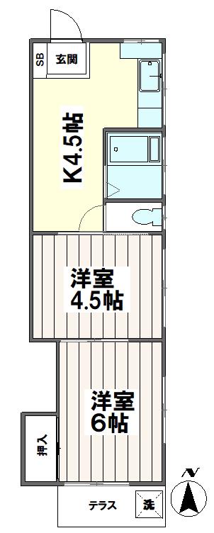 コーポしずか(2K/1階)の間取り写真