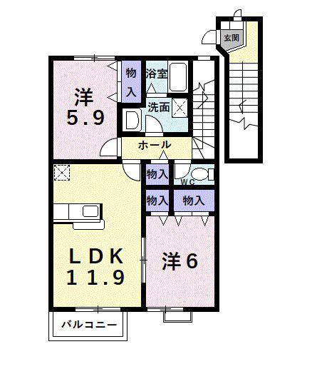 エクセランI(2LDK/2階)の間取り写真
