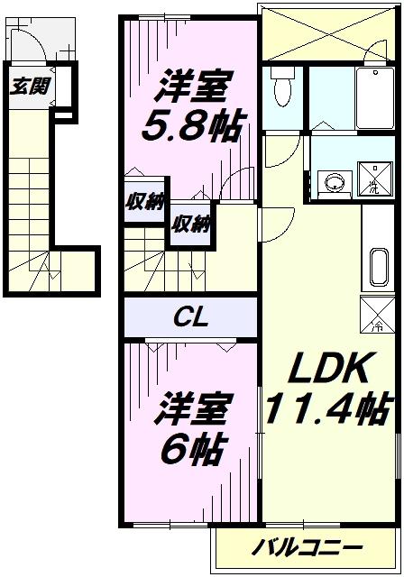 ユイマール(2LDK/2階)の間取り写真
