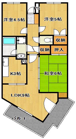 ライフタウン北本町(3LDK/4階)の間取り写真