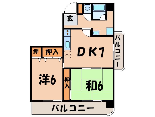 ブラザービル八幡(2DK/4階)の間取り写真