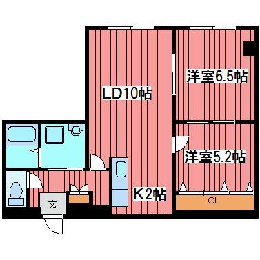 ラフィーネ月寒西(2LDK/2階)の間取り写真