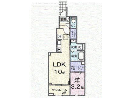 メゾン・ミャウ(1LDK/1階)の間取り写真