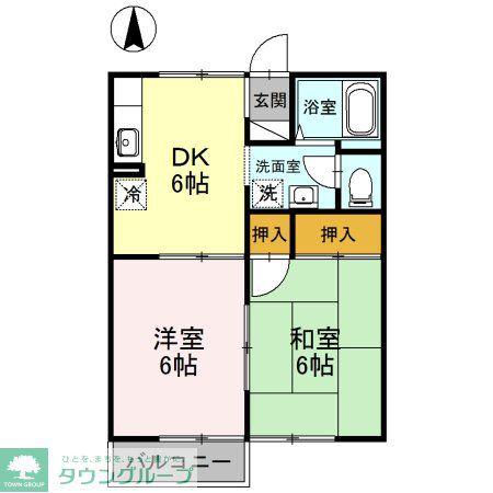 ウエストシティI(2DK/1階)の間取り写真