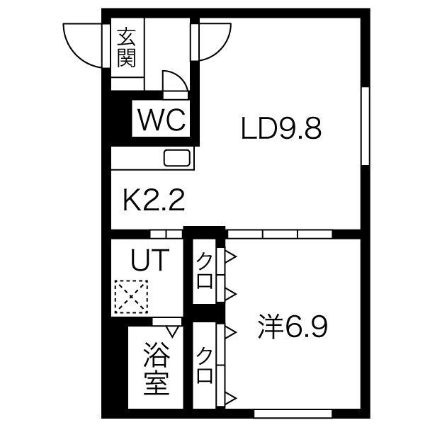 ペシェ北大西(1LDK/2階)の間取り写真