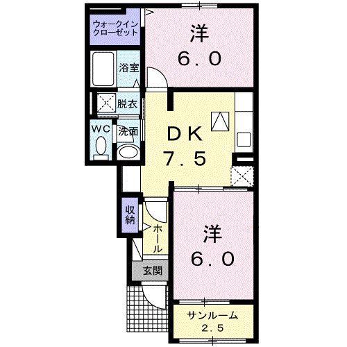 グレイス ローズ B(2DK/1階)の間取り写真