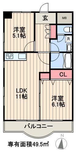 ソサエティ清澄白河(2LDK/6階)の間取り写真