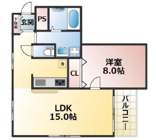 ユニッソン上町(1LDK/1階)の間取り写真