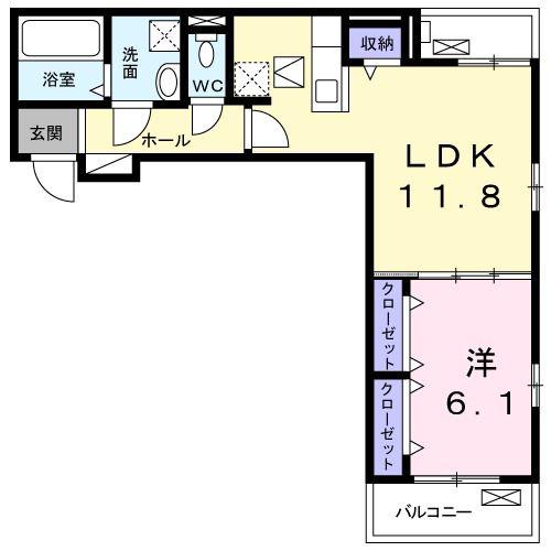 ハピネス門真(1LDK/1階)の間取り写真