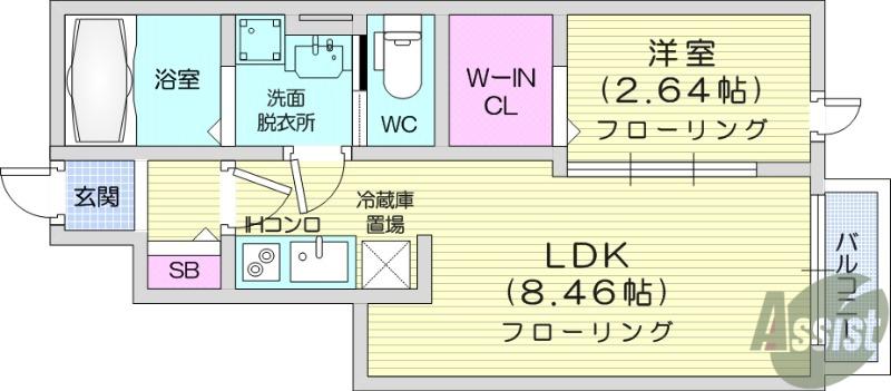 ＪＲ東北本線 東仙台駅 徒歩5分 2階建 新築(1LDK/2階)の間取り写真