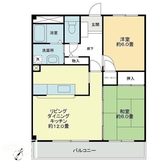 フォブールQUA(2LDK/1階)の間取り写真