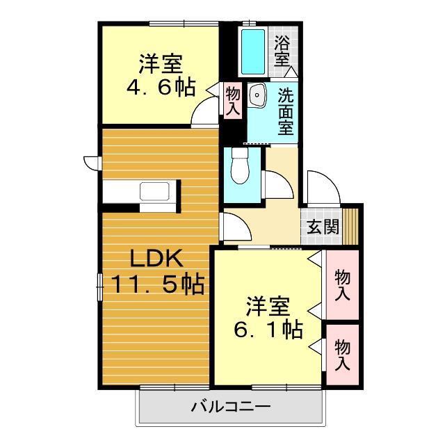 プリンセス良城柚木(2LDK/1階)の間取り写真