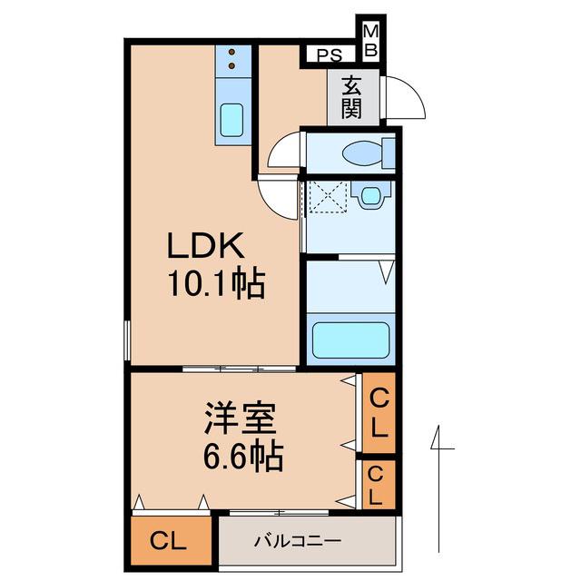 フジパレス中之島III番館(1LDK/2階)の間取り写真