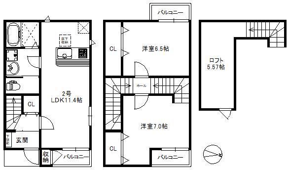 ベルフォートネオ花畑(2LDK/1階)の間取り写真