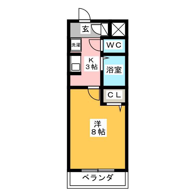 クレアール虹ヶ丘(1K/4階)の間取り写真