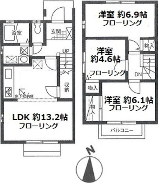 グリーンヒルズA棟(3LDK/1階)の間取り写真