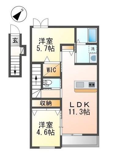 プレンデトワール上山口(2LDK/2階)の間取り写真