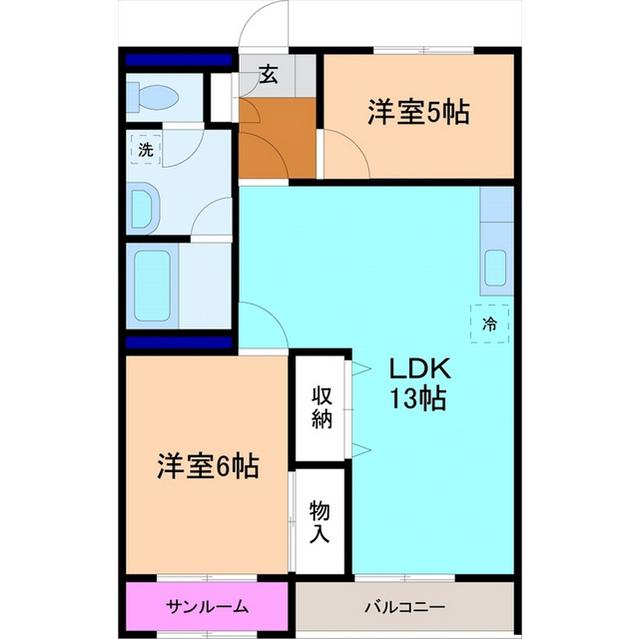 コモドプリモ(2LDK/3階)の間取り写真