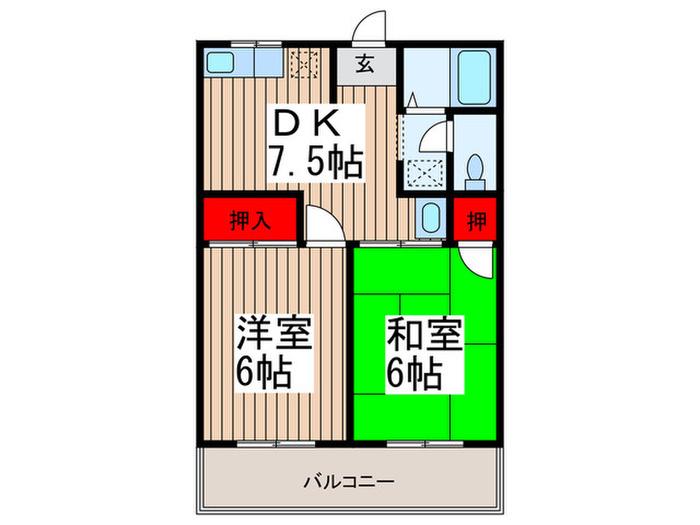 アルファ(2DK/2階)の間取り写真