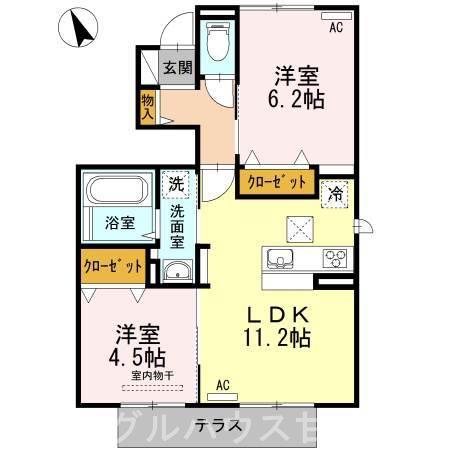 エスポアール持丸(2LDK/1階)の間取り写真