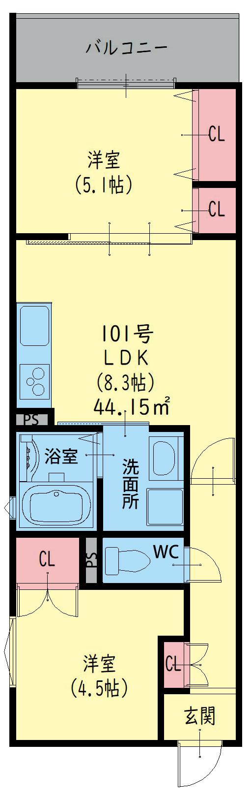クリエオーレ角田(2LDK/1階)の間取り写真