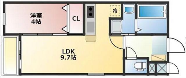 メオテール久留米本町(1LDK/5階)の間取り写真