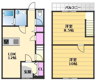 旭ハウス3棟(2LDK/1階)の間取り写真