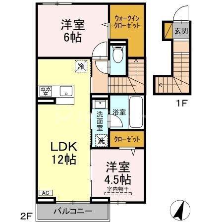 ソレイユII(2LDK/2階)の間取り写真