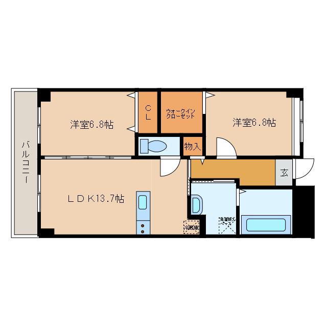 紺屋スカイマンション 壱番館(2LDK/6階)の間取り写真