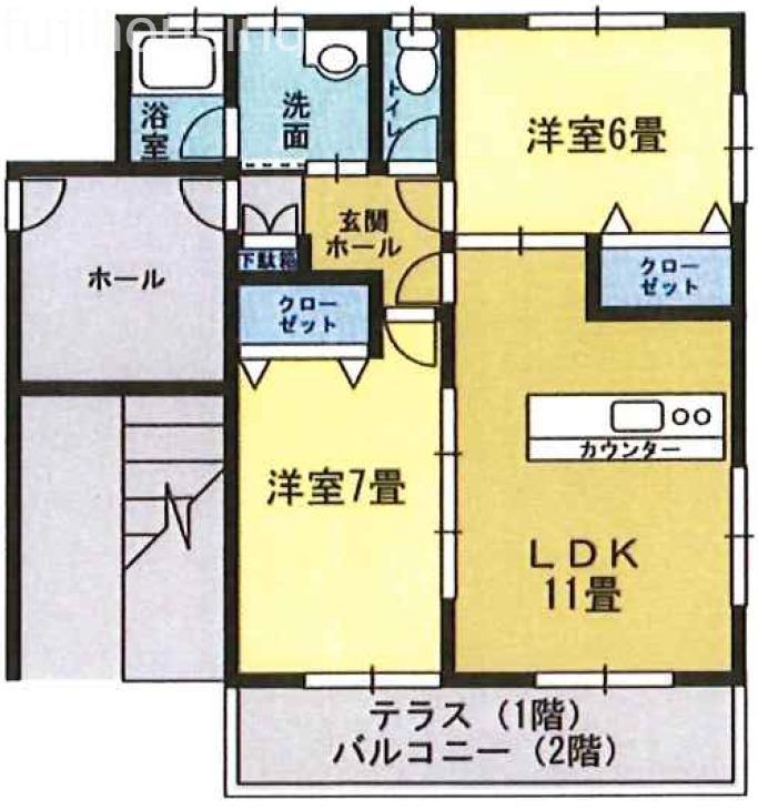 メープルハウスA棟(2LDK/1階)の間取り写真