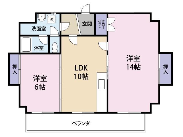 郡ハイツ(2LDK/6階)の間取り写真