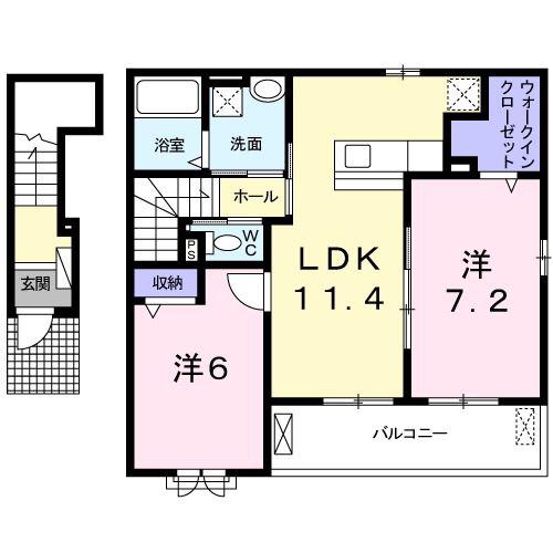 COCO BLISS富の原1(2LDK/2階)の間取り写真